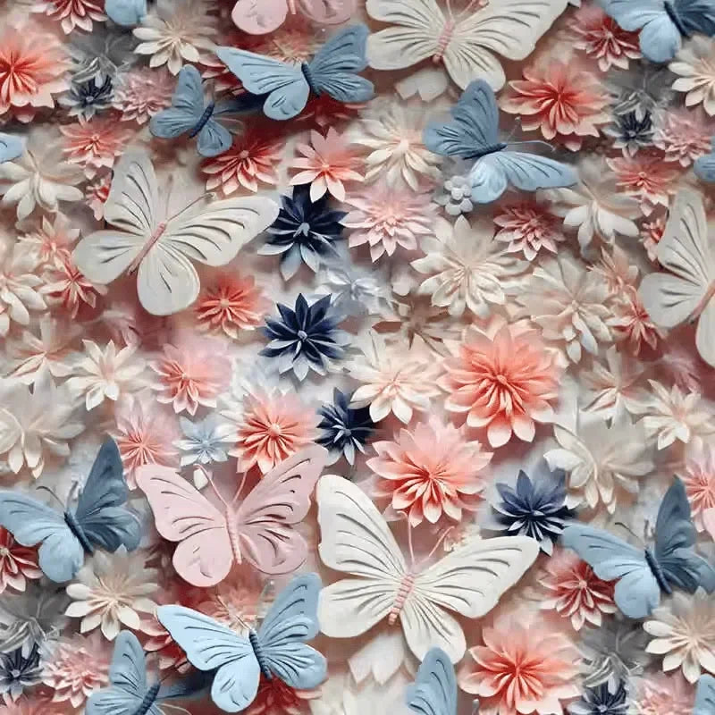 قماش حرير قطني ناعم - طباعة رقمية على شكل فراشة زهرية - 140 سم