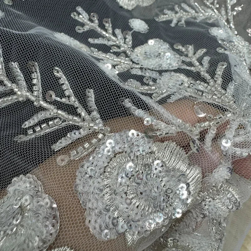 فستان زفاف مطرز بخرز أظافر عالي الجودة، فستان سهرة، قماش دانتيل، خيط دانتيل DIY