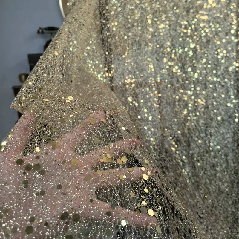 Gold and white sequin yarn styling yarn wedding background wrought iron yarn designer wedding dress fabric stage background