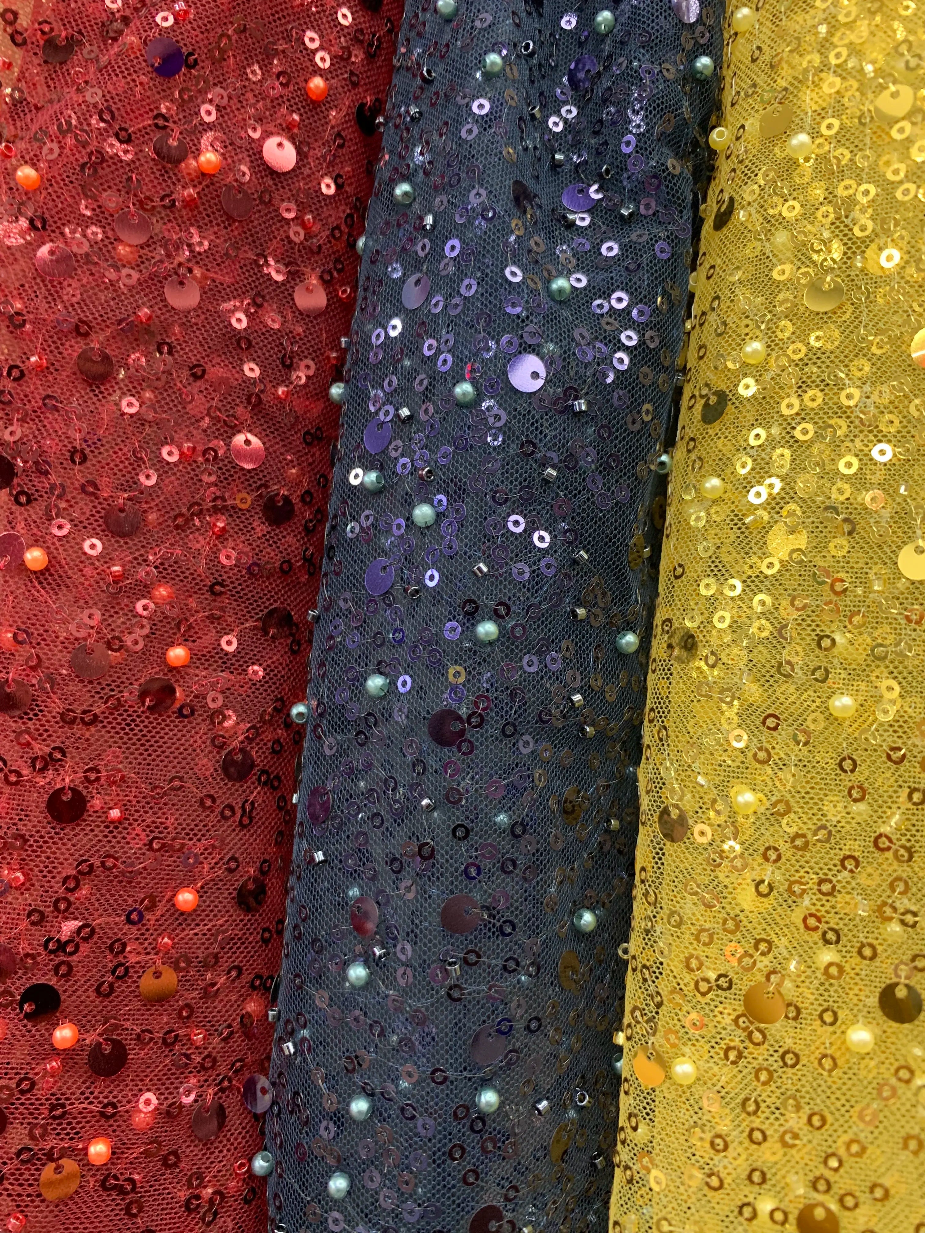 New Mesh Embroidery Pearl Sequins Scattered Pearl Embellishment Fabric Handmade DIY Fabric Wedding Dress Veil Skirt