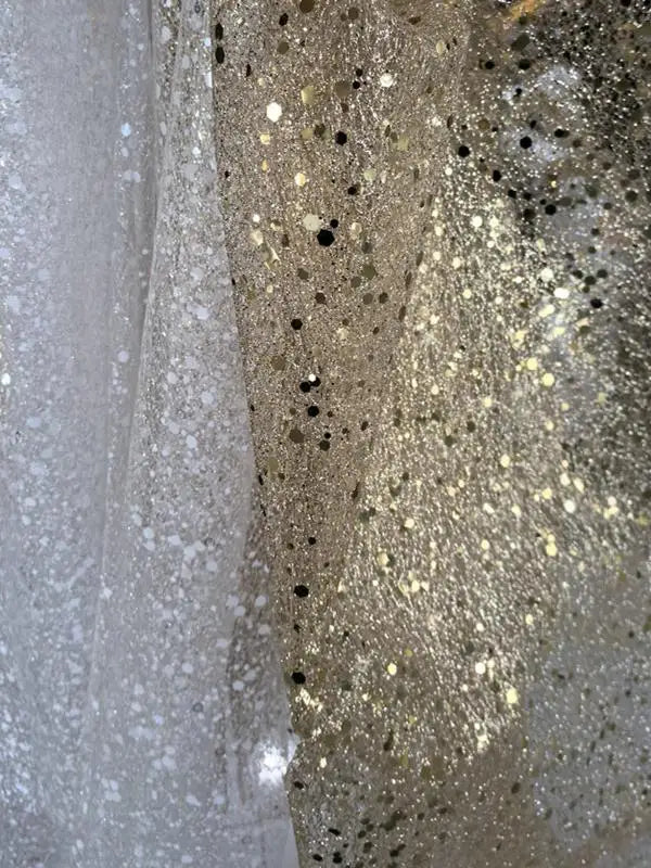 Gold and white sequin yarn styling yarn wedding background wrought iron yarn designer wedding dress fabric stage background