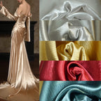 Camisa de tela suave de crepé doble dorado y plateado, vestido de diseñador, tela de costura DIY hecha a mano