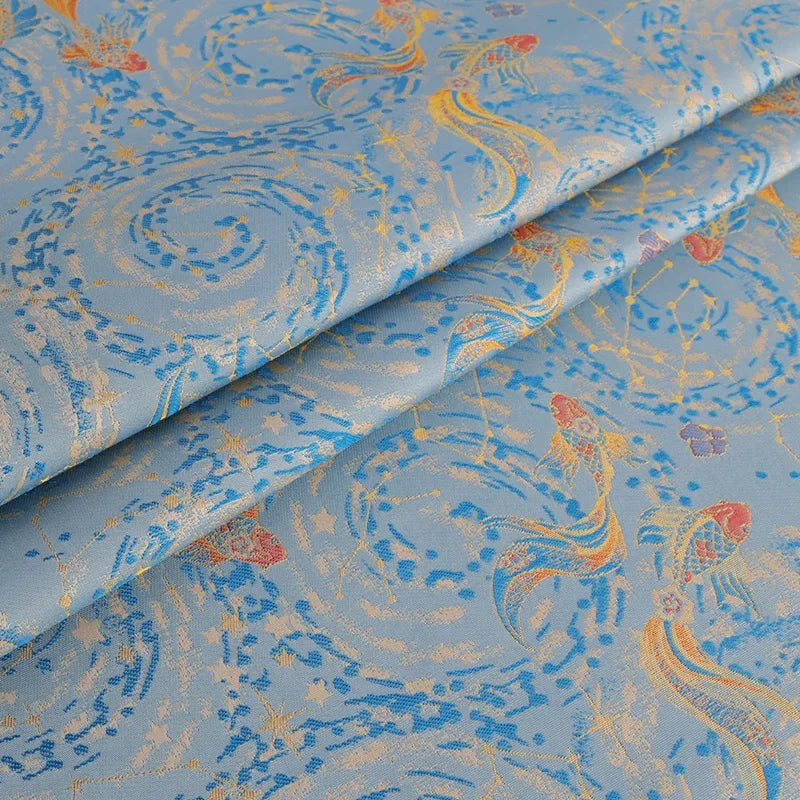 قماش جاكار بروكار بخيوط ذهبية فلكية - نمط سماوي