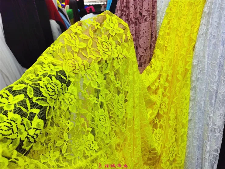 قماش دانتيل مطاطي برتقالي فلوري شفاف شبكي مع تطريز وردي للفساتين وملابس الأداء قماش شبكي شفاف زهري