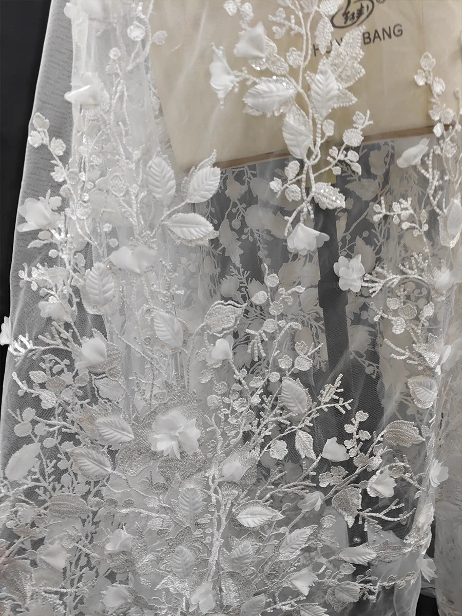 Raw White wedding dress headscarf flower leaves embroidered fabric skirt handmade DIY curtains tablecloths lace