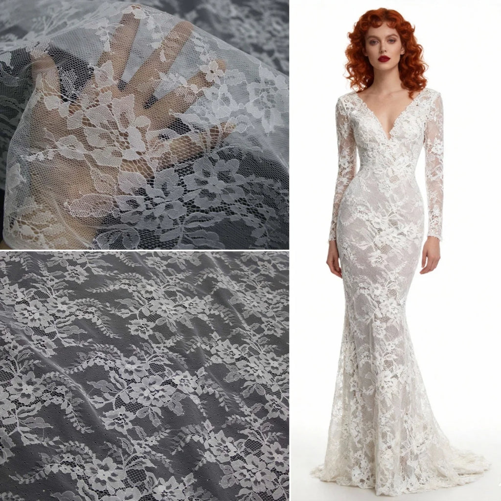 فستان زفاف من قماش الدانتيل عالي الجودة بعرض 1.6 متر، قماش ملابس، مفرش طاولة، ستائر، إكسسوارات بيضاء مصممة