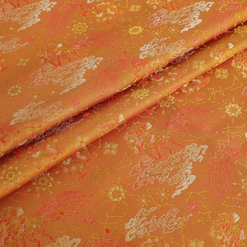 قماش جاكار بروكار بخيوط ذهبية فلكية - نمط سماوي