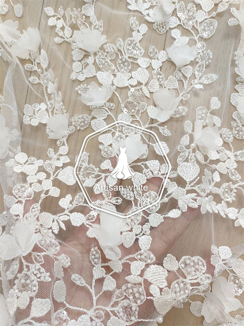 Advanced 3D Flower Nail Bead Lace Tulle - Wedding Dress & Skirt Decoration - fabric photo 1