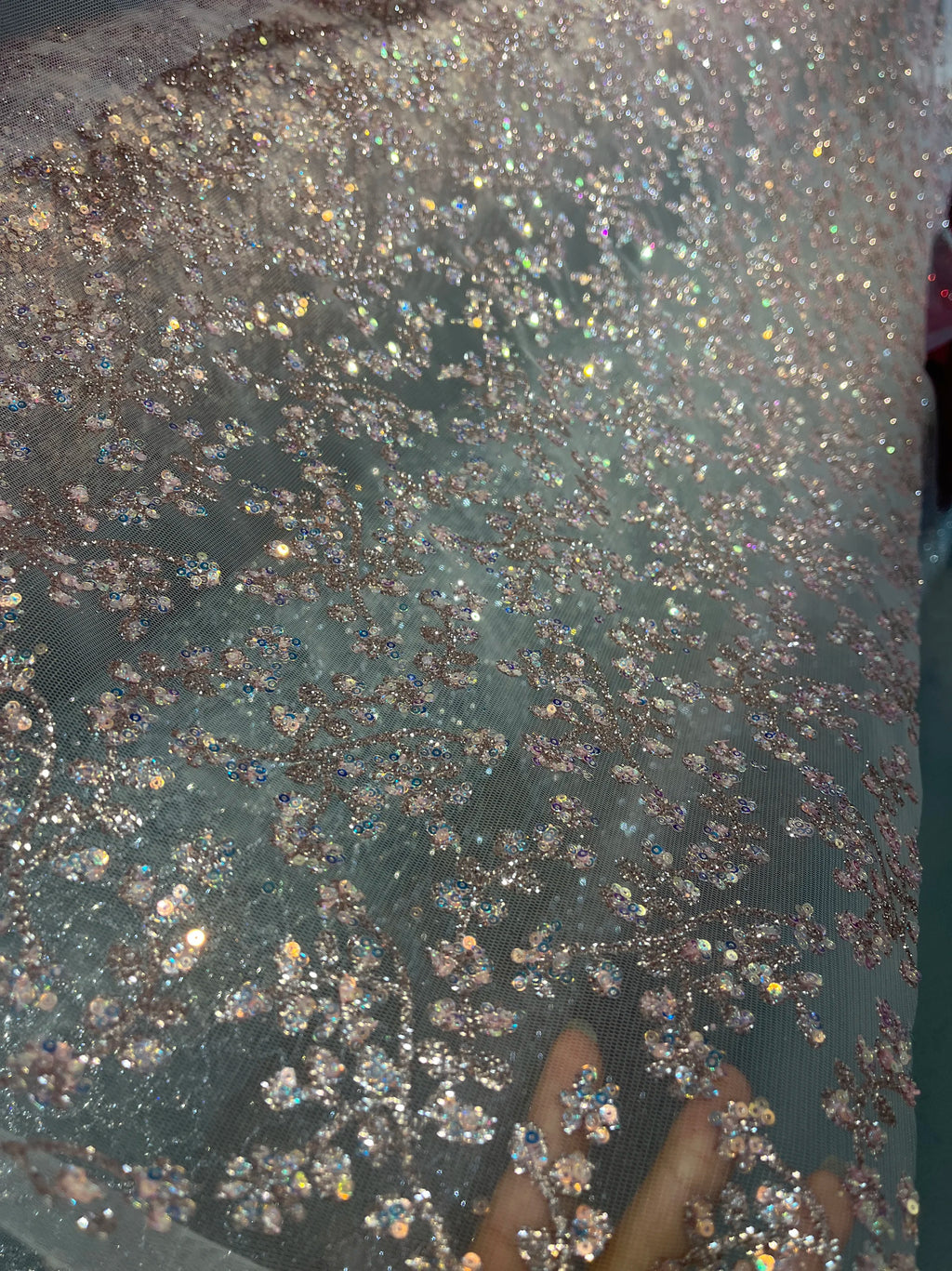 Iridescent Rainbow Sequin Mesh - Laser for Wedding Backdrops & Stage Wear