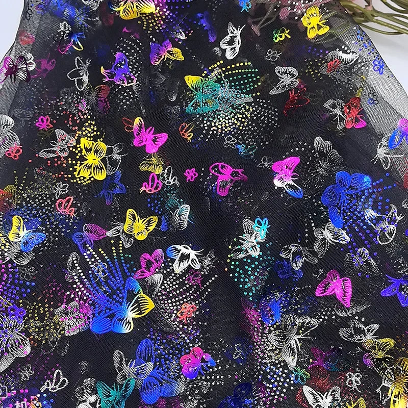 Colorful Butterfly Gold Foil Tulle Fabric For Party Dress Kids Costume Stage Wear Decor Textile Material Dreamy Craft Supply