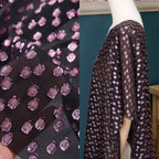 Purple Red Wavelet Embroidery Semi Transparent Black Chiffon Fabric - Designer Material 140cm