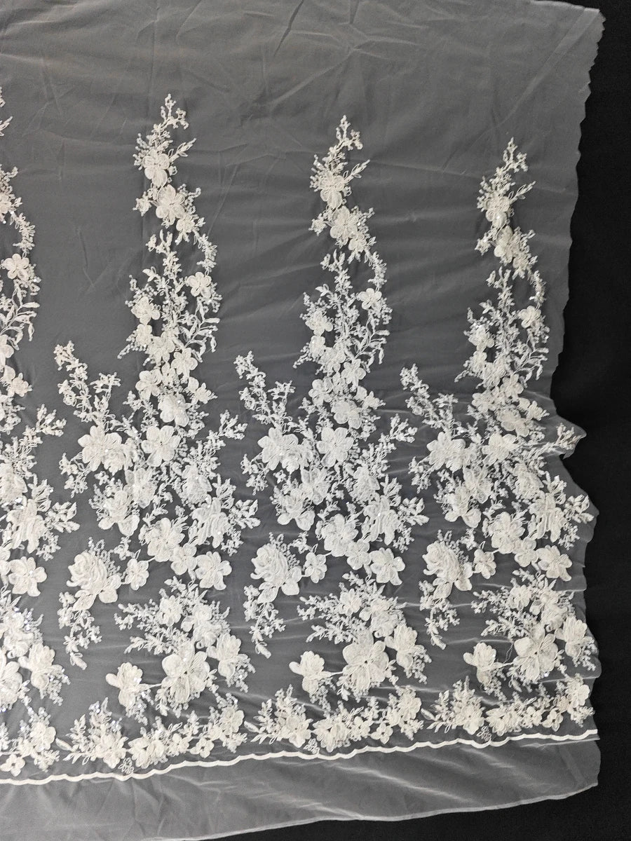 قماش دانتيل مطرز بالترتر الفاخر الرائع، قماش دانتيل على شكل أوراق الزهور، خياطة حجاب الزفاف، فستان السهرة، قماش مصمم يدويًا