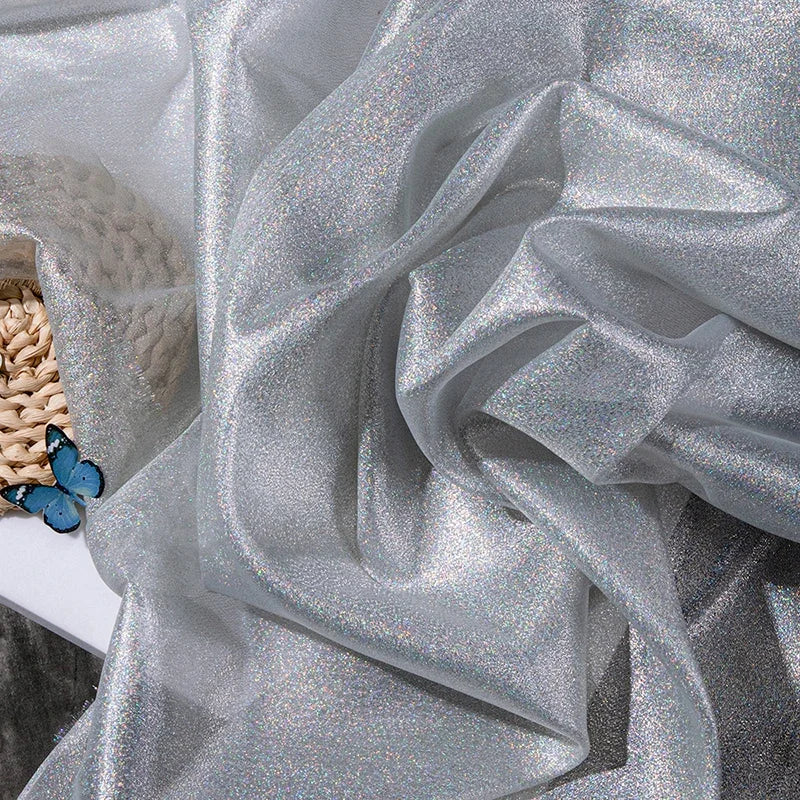 أزرق أسود أحمر وردي لامع شفاف قليلاً من الأورجانزا فستان زفاف فستان سهرة زي مسرحي قماش مزخرف