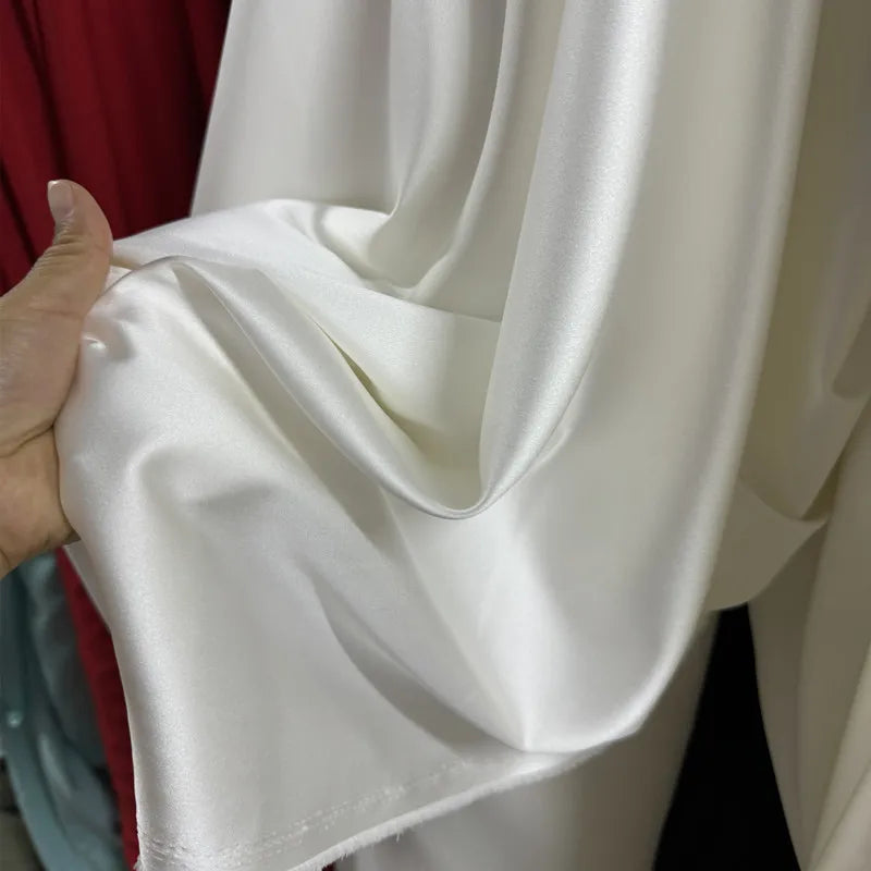 قماش حرير مرن عالي الجودة، قماش ساتان ناعم باللون البيج العاجي الأبيض، فستان زفاف مصمم، ساتان لامع