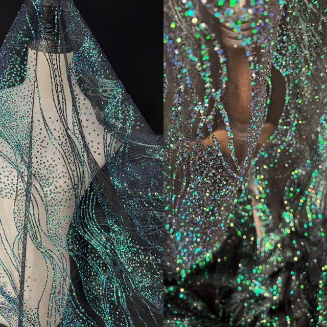 Luxury Water Ripple Sequin Tulle Fabric, Perfect for Wedding Gowns, Performance Costumes, and Children's Handmade Designs