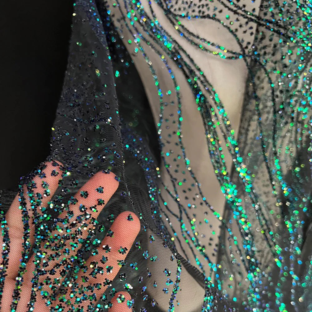 Luxury Water Ripple Sequin Tulle Fabric, Perfect for Wedding Gowns, Performance Costumes, and Children's Handmade Designs