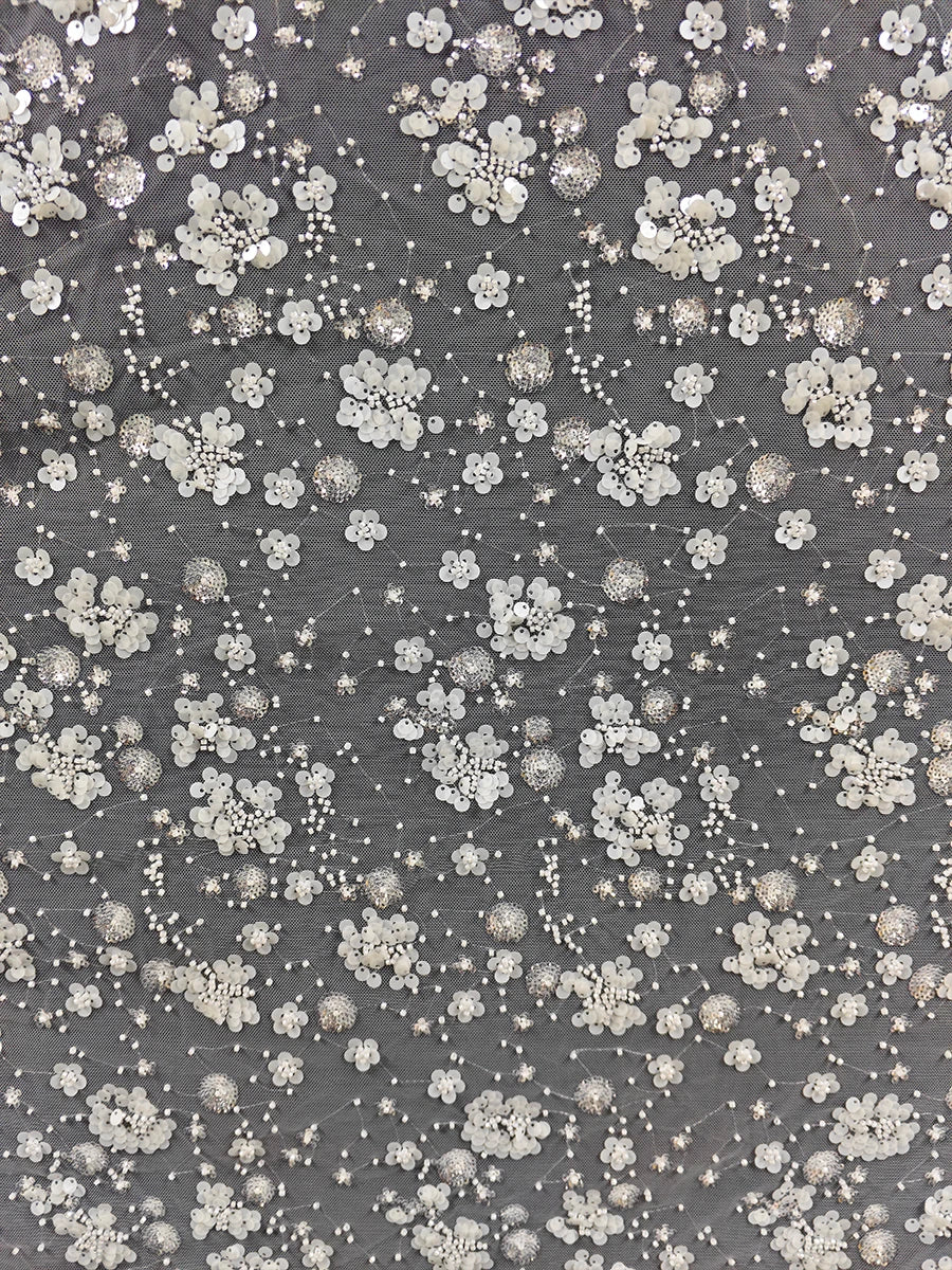 New 3D three-dimensional flower nail bead sequin embroidery fabric sewing wedding dress bridesmaid dress lace fabric