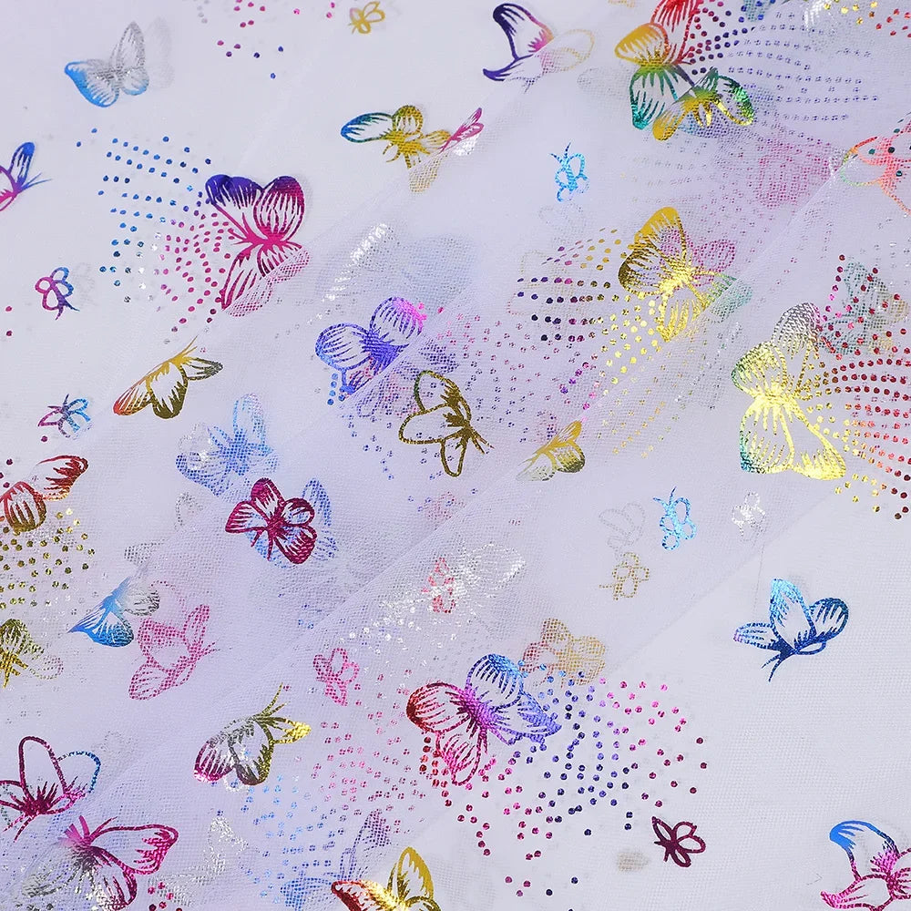 Colorful Butterfly Gold Foil Tulle Fabric For Party Dress Kids Costume Stage Wear Decor Textile Material Dreamy Craft Supply