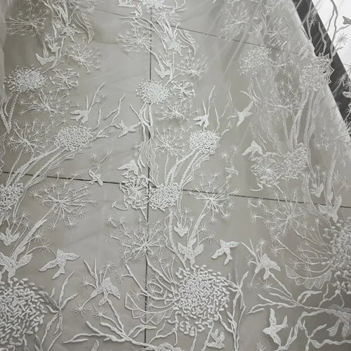 Bird Embroidered Lace Fabric for Wedding Dresses - fabric photo 2