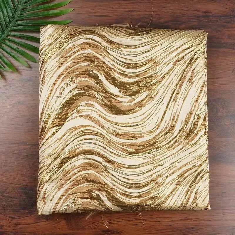 قماش جاكار ساتان منسوج بنمط موجة مذهبة مع نمط تموج الماء اللامع واللامع، نسيج ثقيل على الطراز الصيني