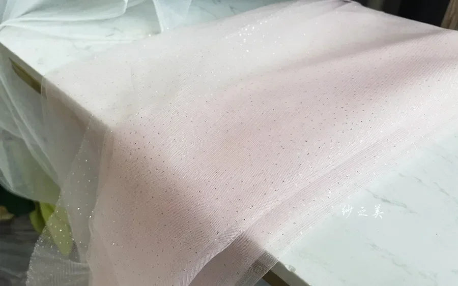 Light Sky Blue Hot Stamping Shiny Piece Skirt Mesh Transparent DIY Background Decoration Sewing Dress Fabric