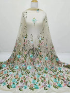 Tela bordada de malla rosa, tela bordada de peonía multicolor, tela bordada para coser vestidos de noche, tela bordada DIY, personalización