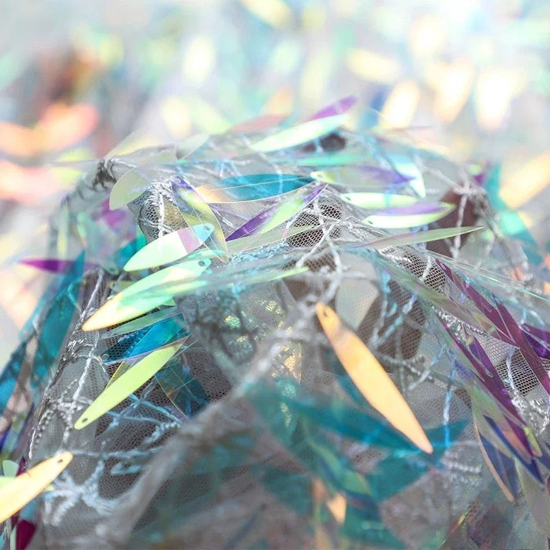 Gradually changing color sequined laser lace fabric sewing stage costumes fashion dresses children's clothing diy fabric