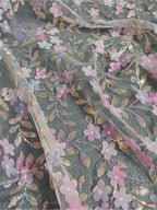 Pink 3D Flower Embroidered Net Fabric With Sequins For Wedding Dress Cheongsam Gown Handmade Clothing Lace Embroidery Material