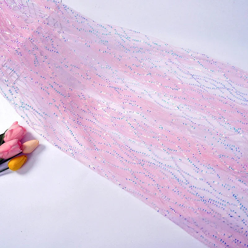 Luxury Sequin Embroidered Lace Mesh Fabric - Glittery Overlay Material