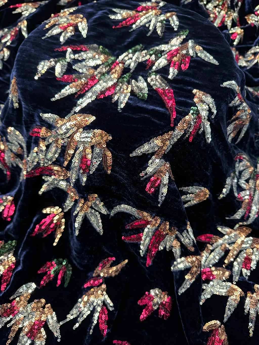 Luxurious Velvet Sequin Embroidered Fabric - Premium Silk Velvet for Elegant Dresses & Vests