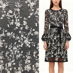 Tela de malla suave para vestido de boda, con bordado tridimensional de flores y cuentas de uñas en blanco crudo