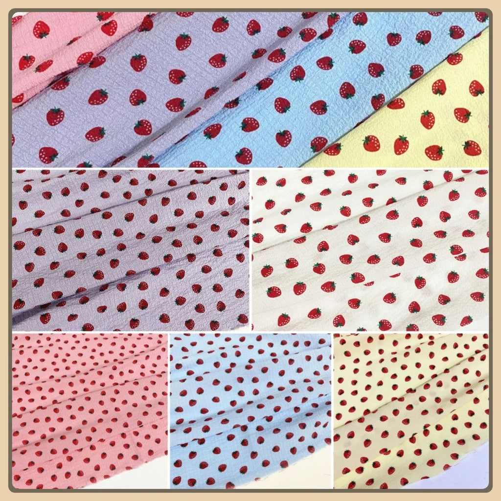 Tela opaca con estampado de fresas y burbujas de algodón de imitación para vestidos largos florales, protección solar, puños, decoración DIY