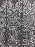 قماش دانتيل مطرز بالخرز والترتر الشبكي الفاخر، فساتين زفاف، فساتين سهرة، إكسسوارات مصممة