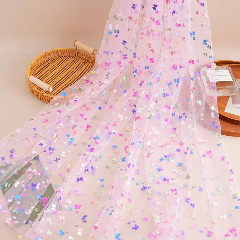 New Butterfly Bronzing Mesh Fabric Children's Princess Dress Stage Tutu Skirt Tablecloth Decorative Colorful Butterfly Mesh