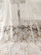 Tela de malla bordada con cuentas de encaje blanco para uñas, hecha a mano, para decoración de vestidos de novia y ropa.