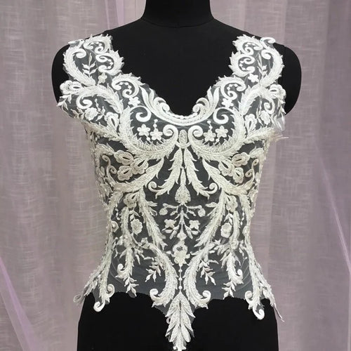 Bead Lace Collar Flower Back Patch - Luxury for Bridal Wedding Dress - fabric photo 1