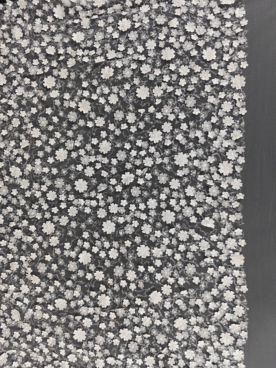 New three-dimensional flower nail bead fabric luxury embroidery flower fabric DIY handmade wedding dress children's clothing