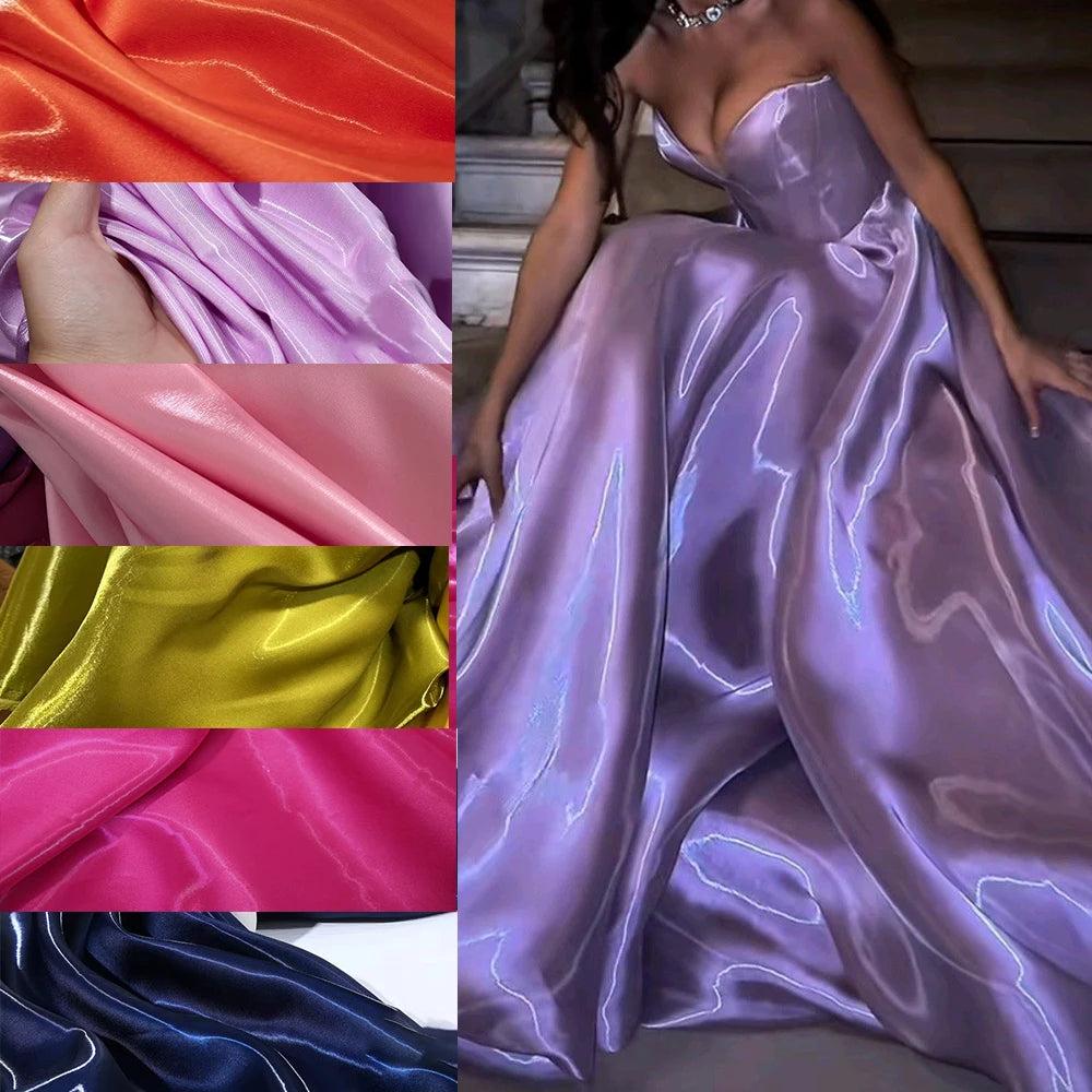 قماش ساتان مائي سائل، حرير كريستالي سميك، ساتان طبيعي عاكس، فستان زفاف، خلفية زخرفية، ملابس مصممة 