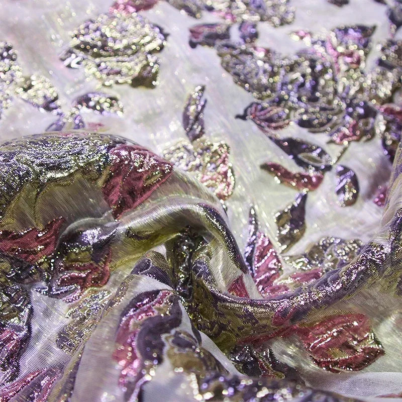 Tela jacquard de seda con doble dorado en relieve para vestido, falda esponjosa, vestido de noche, tela hecha a mano.