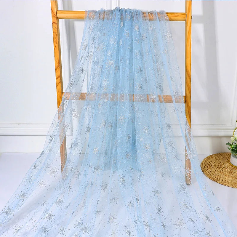 Silver Snowflake Mesh Fabric Suitable For Christmas Decorations Stage Settings And Elsa Princess Dress