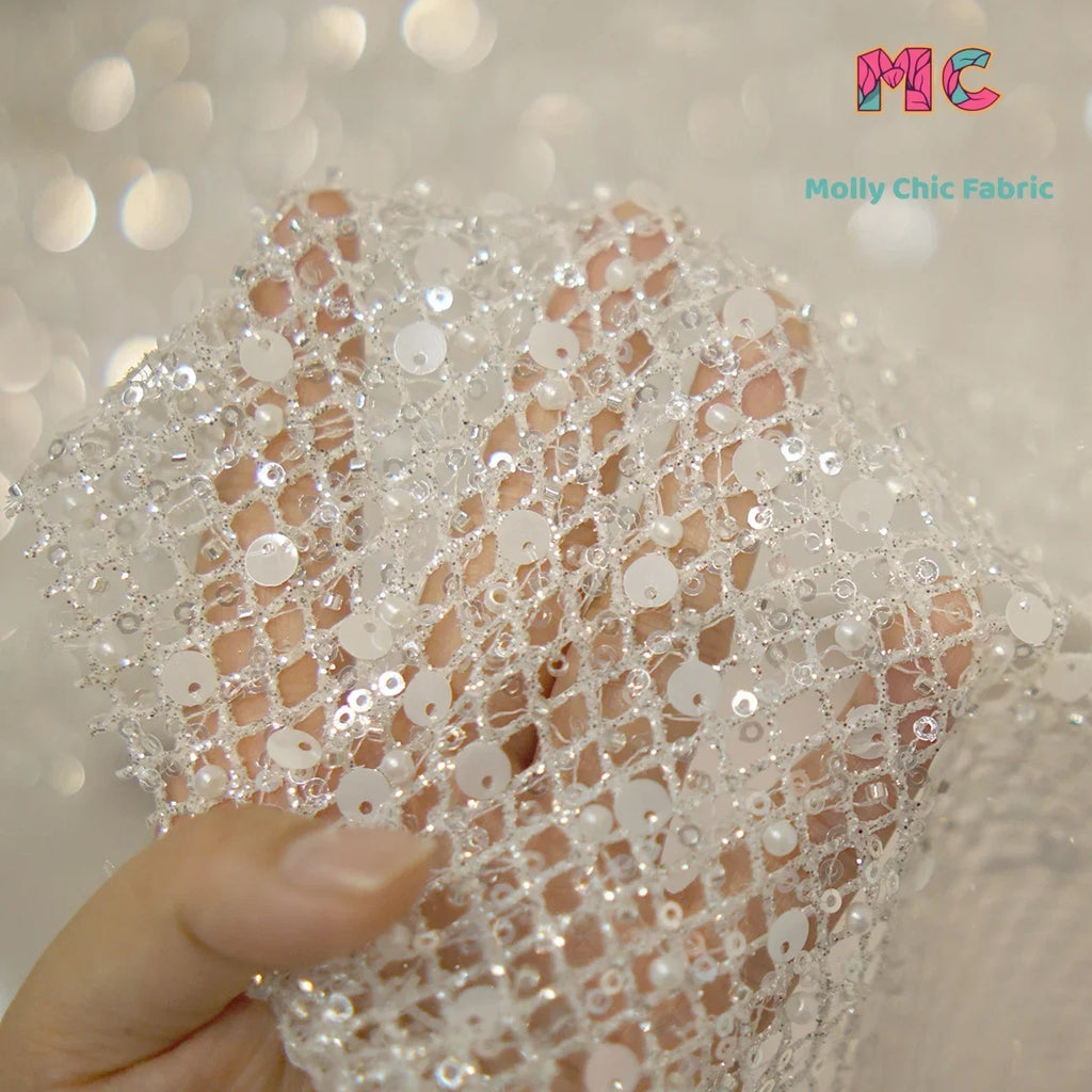 New Nail Bead Glitter Crystal Sprinkle Gold Powder Mesh Hollow Mesh Diy Sewing High-end Wedding Evening Dress Fabrics For Sewing