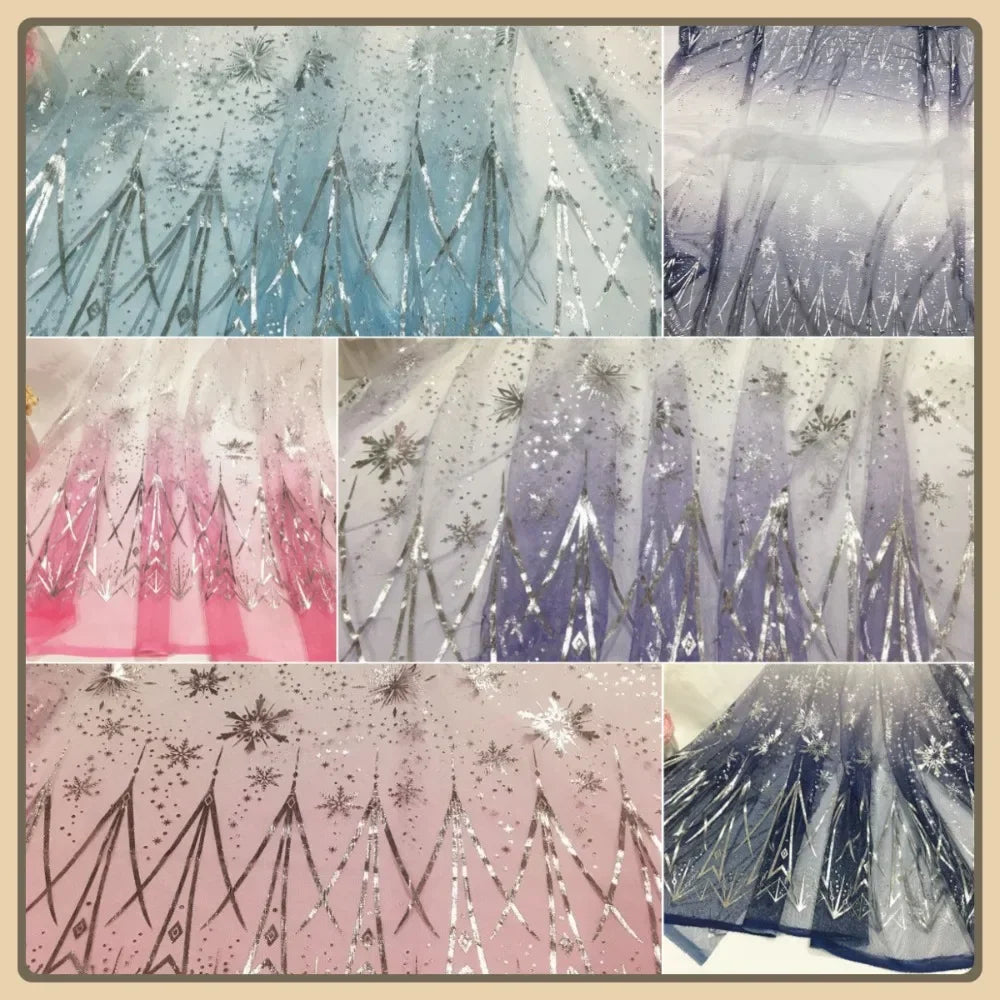 Gradient Star Moon Snowflake Gold Embroidered Netted Chiffon Fabric For Princess Dress Stage Costume Backdrop Window Decoration