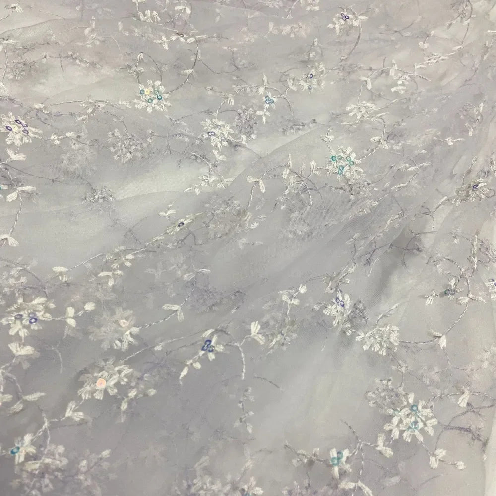 Nueva gasa de malla con bordado de cuentas, bordado floral, tela de gasa de encaje para falda de primavera y verano para mujer, diseñador senior al por mayor