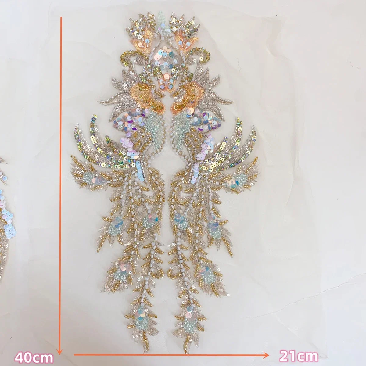 Champagne Gold Fish Scale Sequins Bead Embroidery Lace Wedding Dress Evening Gown Stage Costume DIY Sewing Accessories