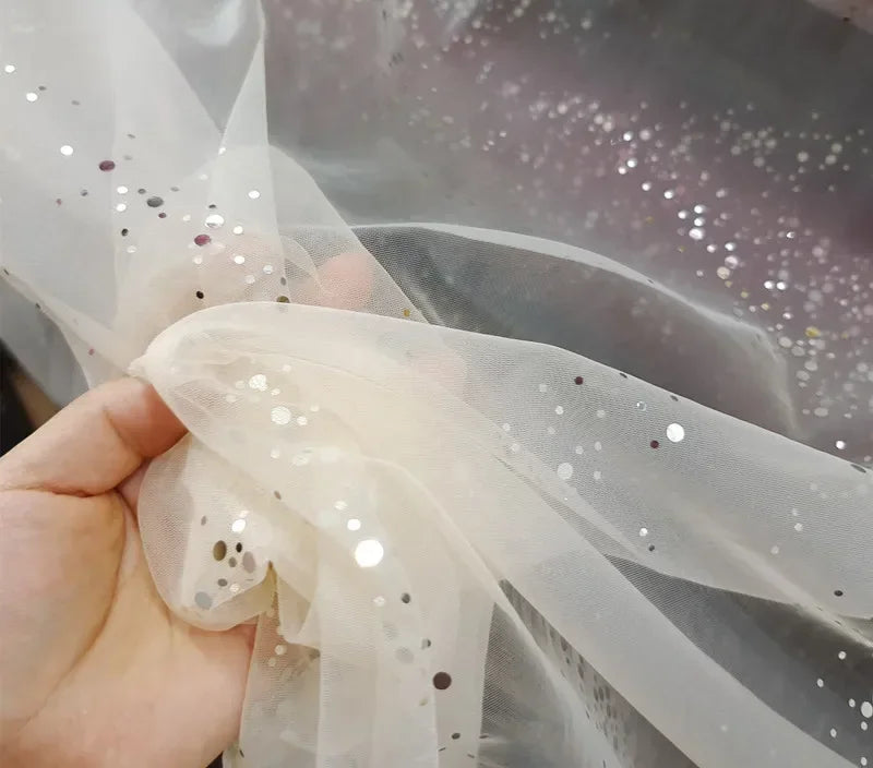 قماش شبكي مطبوع برقائق معدنية - مادة شفافة ناعمة 145 سم