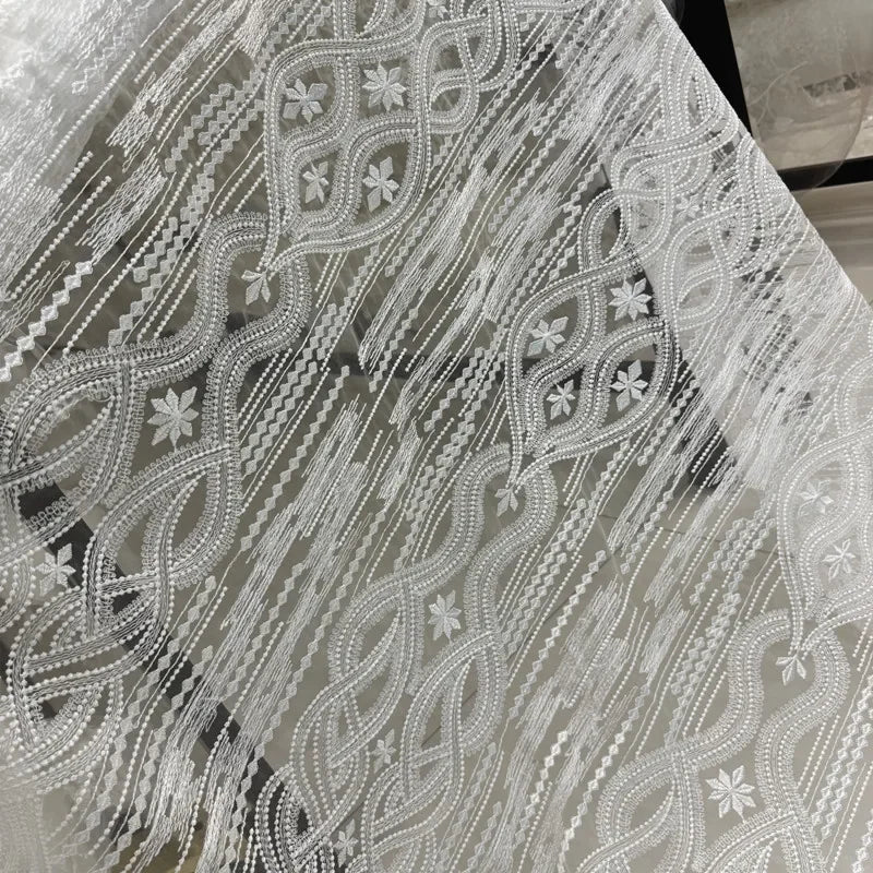 New Textured Polyester Thread Pure Lace Embroidery Fabric - Sheer Tulle Wedding Material