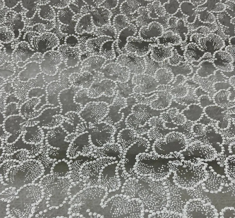 White Lace Flower Hot Stamping Silver Mesh Wedding Scene Background Fabric Wedding Veil Dress Soft Mesh Fabric