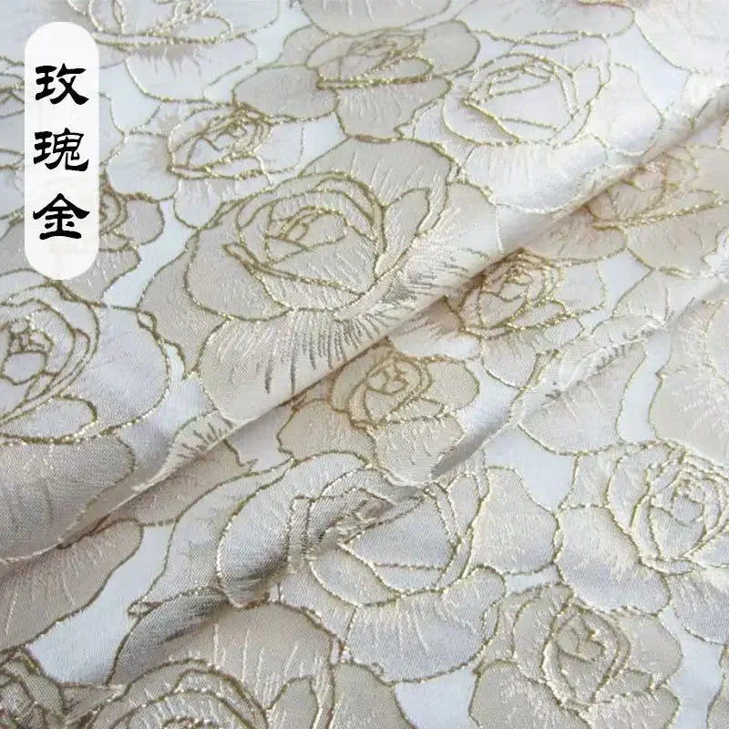 Gold Rose Jacquard Fabric - Yarn Dyed Silk Material