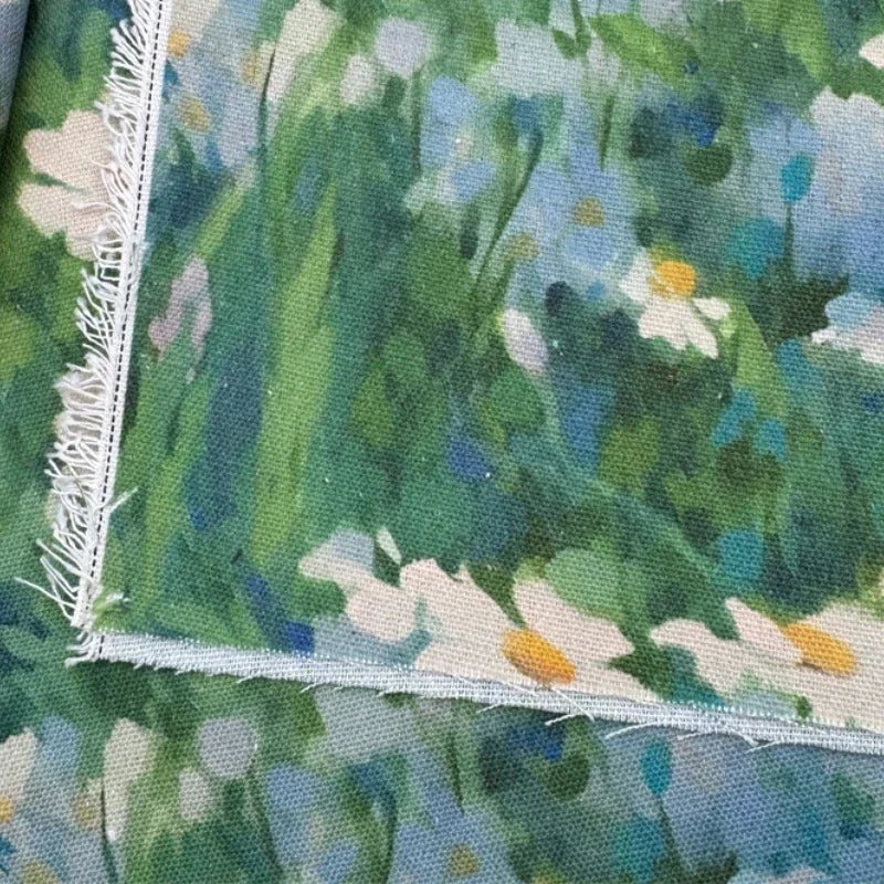 Oil Painting Floral Fabric Premium Cotton Linen Blend With Dense Weave For Tablecloth DIY Home Decor Door Curtain Fabric