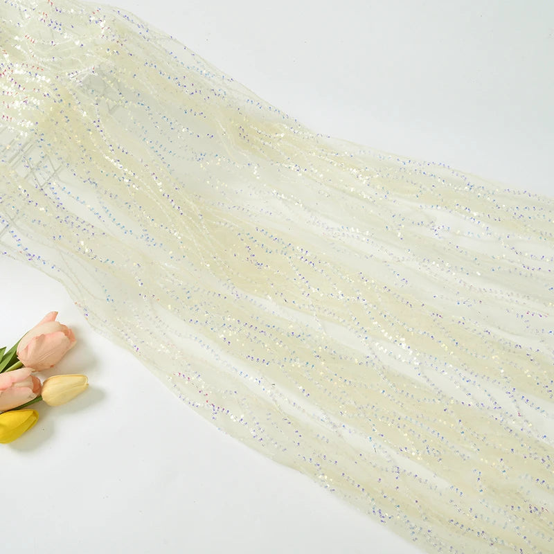 Tela bordada con lentejuelas onduladas, malla ondulada, tela con bordado de cuentas, para vestidos de novia, vestidos y vestuario escénico.